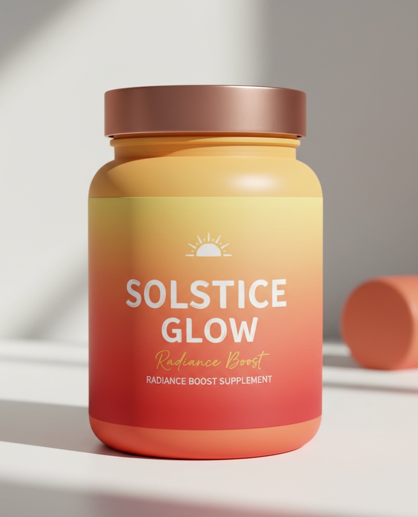 Solstice Glow product bottle and box on a light background